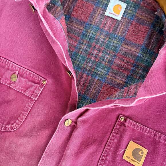 Vintage Carhartt Detroit Blanket Lined Jacket Distressed Purple Plum Pink Large - Picture 3 of 9